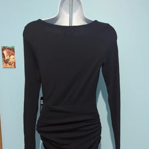Express Black Ruched Long Sleeve Dress - Picture 6 of 11